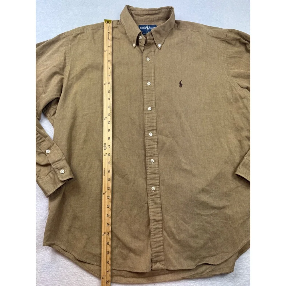 Polo Ralph Lauren Blake Shirt Mens XL Khaki Tan 100% Two-Ply Cotton Long Sleeve